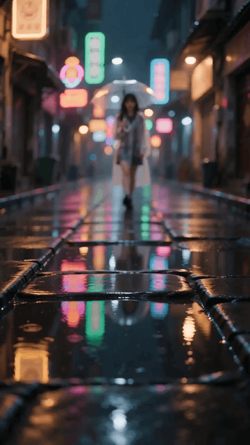 雨夜小巷里的透明雨伞