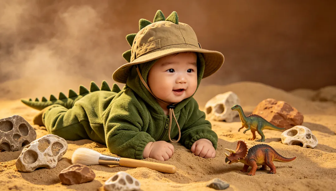Explorador de dinosaurios: ejemplo de Fotos de bebé creado con IA