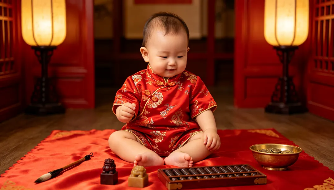 Zhuazhou del primer cumpleaños: ejemplo de Fotos de bebé creado con IA