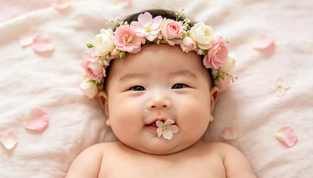 Corona de flores: ejemplo de Fotos de bebé creado con IA