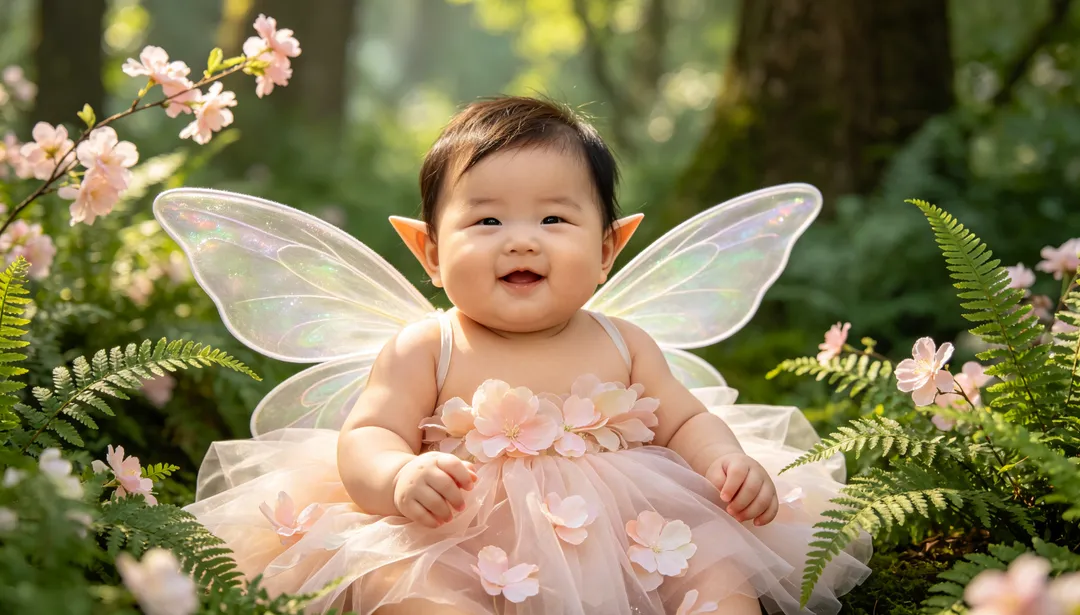 Hada de las flores: ejemplo de Fotos de bebé creado con IA