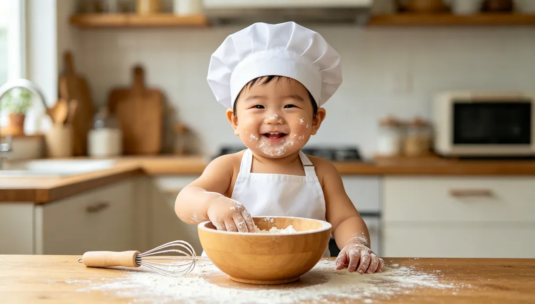 Pequeño chef: ejemplo de Fotos de bebé creado con IA
