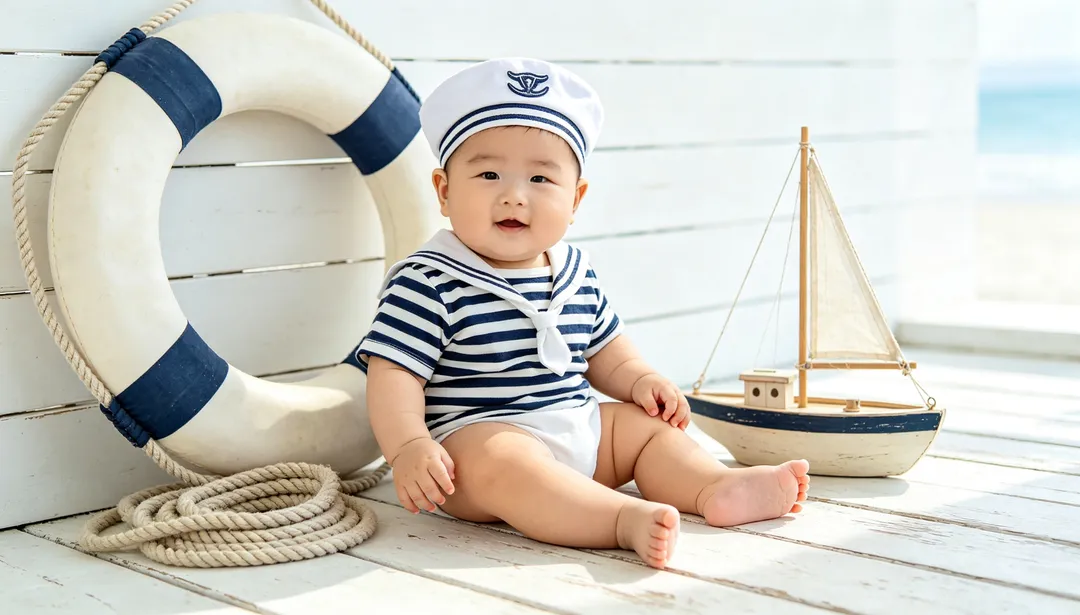 Pequeño marinero: ejemplo de Fotos de bebé creado con IA