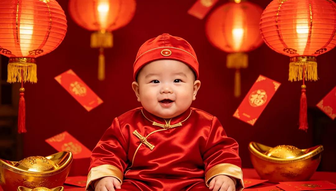 Banquete rojo: ejemplo de Fotos de bebé creado con IA
