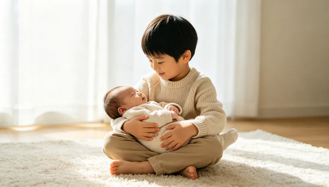 Vínculo entre hermanos: ejemplo de Fotos de bebé creado con IA