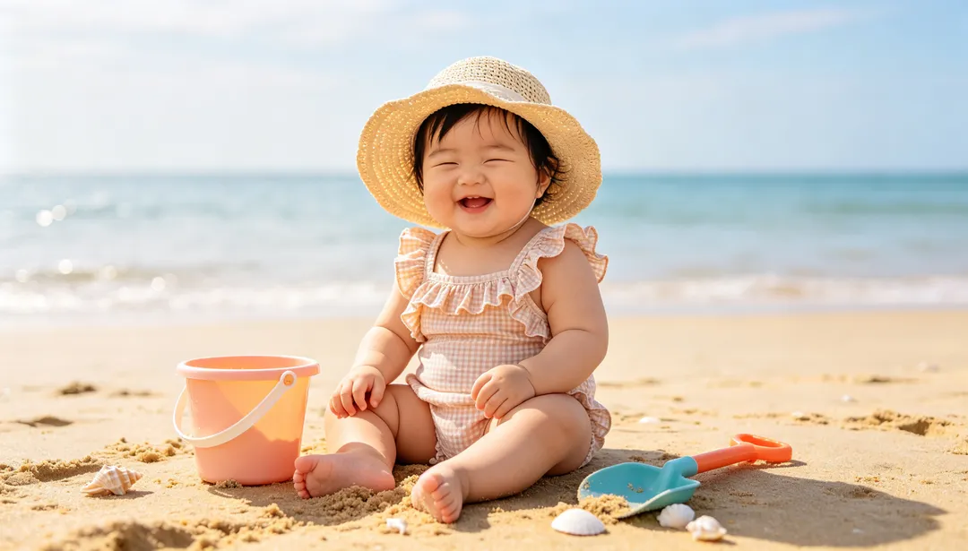 Playa en verano: ejemplo de Fotos de bebé creado con IA