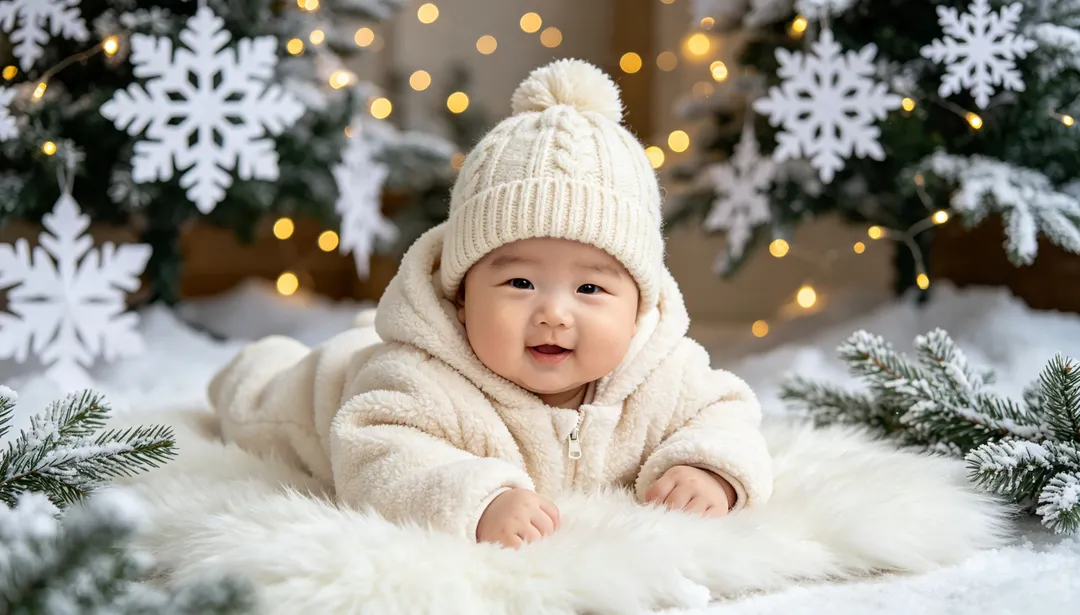 Nieve de invierno: ejemplo de Fotos de bebé creado con IA