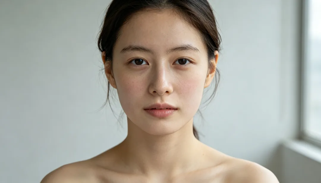 Look fresco sin maquillaje: ejemplo de Retoque de belleza creado con IA