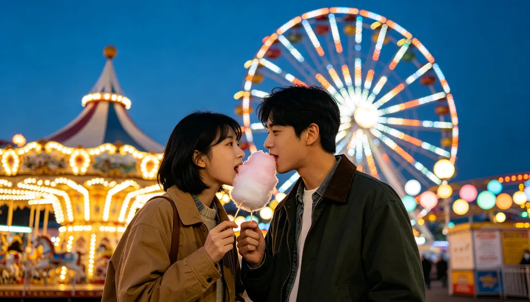 Parque de atracciones: ejemplo de Fotos de pareja creado con IA