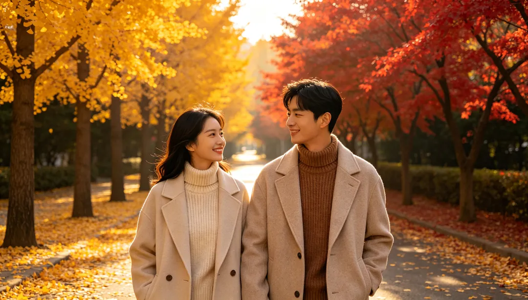 Hojas de otoño: ejemplo de Fotos de pareja creado con IA