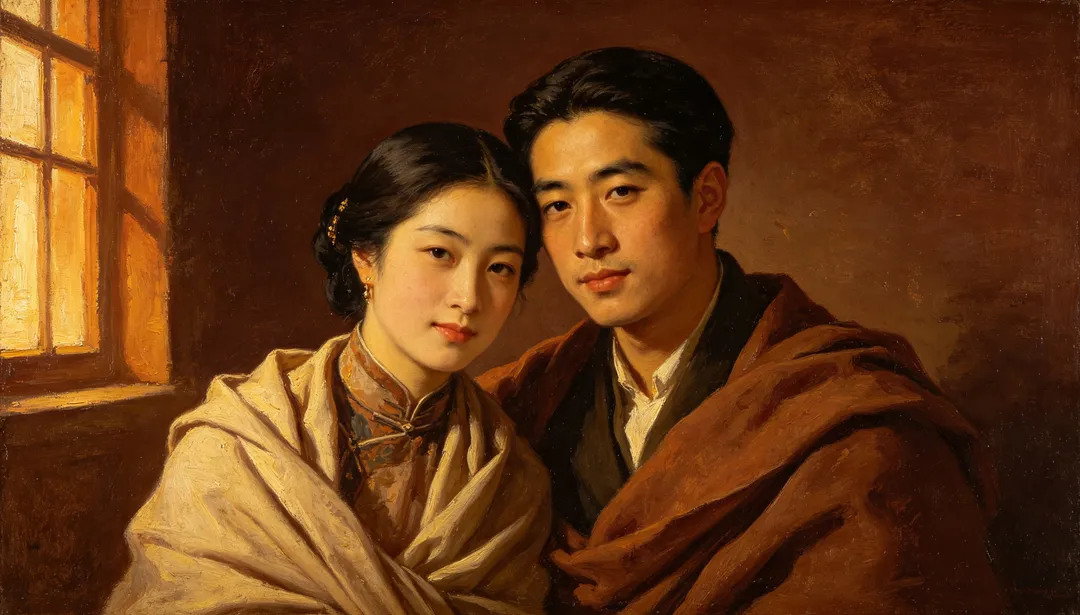 Retrato pintado: ejemplo de Fotos de pareja creado con IA