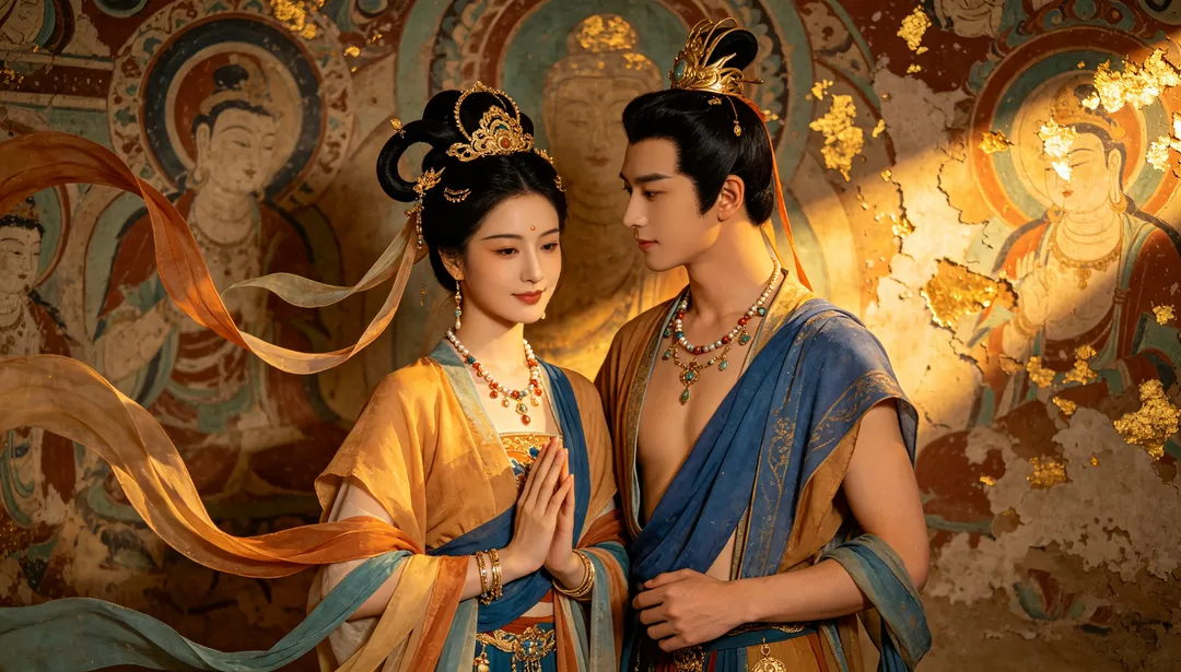 Apsaras de Dunhuang: ejemplo de Fotos de pareja creado con IA