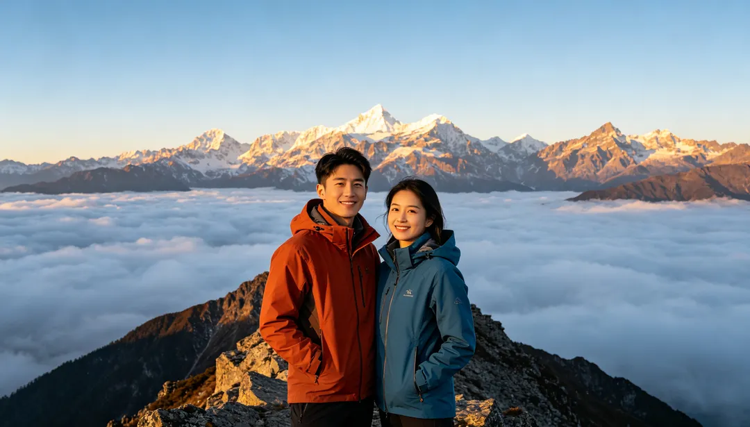 Cumbre de montaña: ejemplo de Fotos de pareja creado con IA