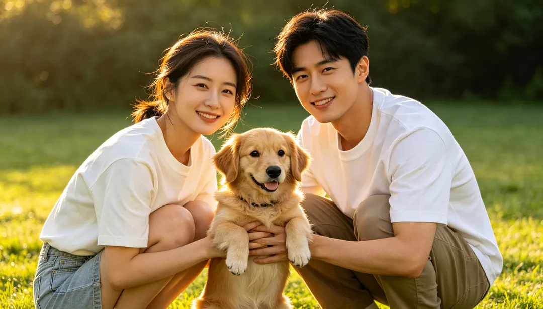Con la mascota: ejemplo de Fotos de pareja creado con IA