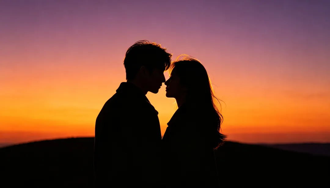 Silueta al atardecer: ejemplo de Fotos de pareja creado con IA