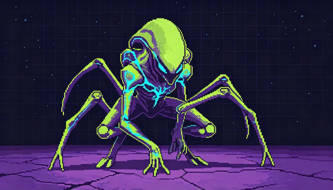 Alienígena pixelado: ejemplo de Recursos de juego creado con IA