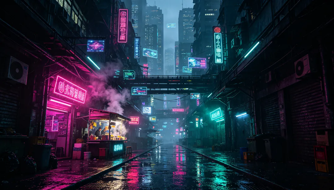 Ciudad de neón: ejemplo de Recursos de juego creado con IA