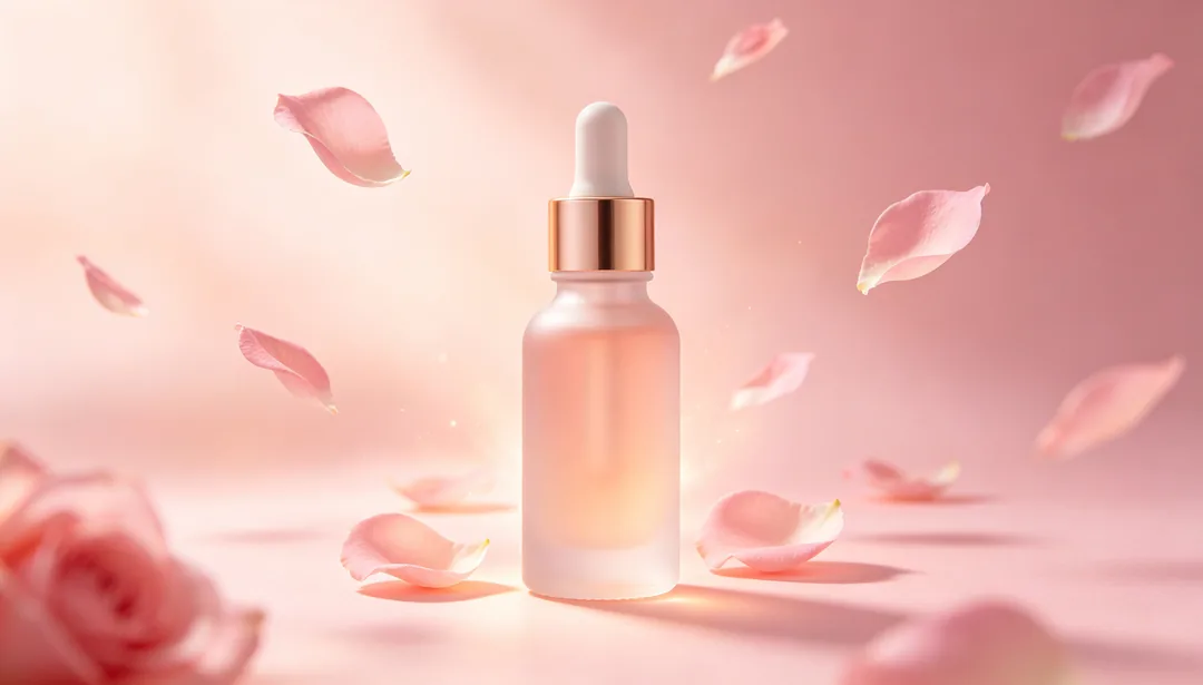 Belleza en rosa suave: ejemplo de Póster de e-commerce creado con IA