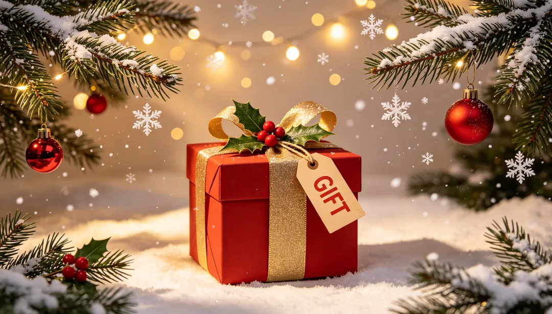 Navidad en verde y rojo: ejemplo de Póster de e-commerce creado con IA