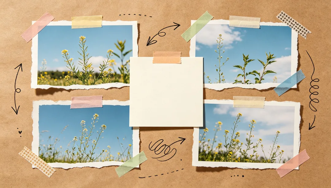 Collage scrapbook: ejemplo de Póster de e-commerce creado con IA