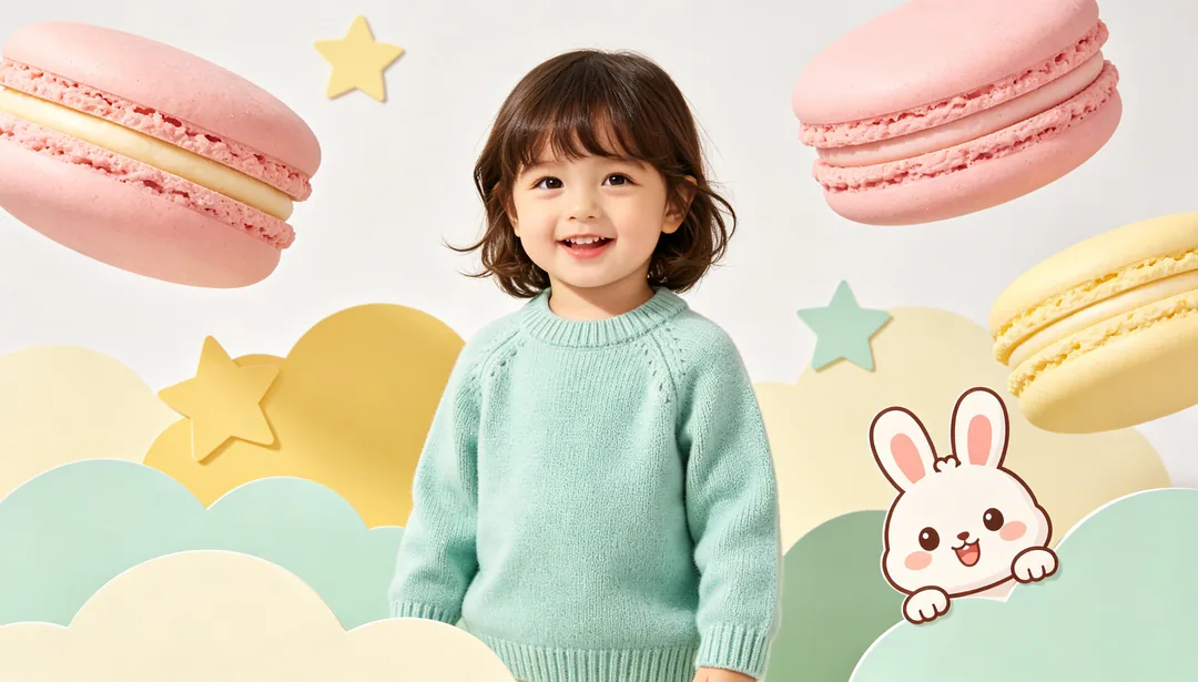 Moda infantil tierna: ejemplo de Póster de e-commerce creado con IA