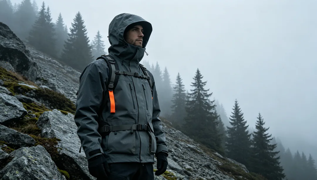 Techwear de exterior: ejemplo de Póster de e-commerce creado con IA