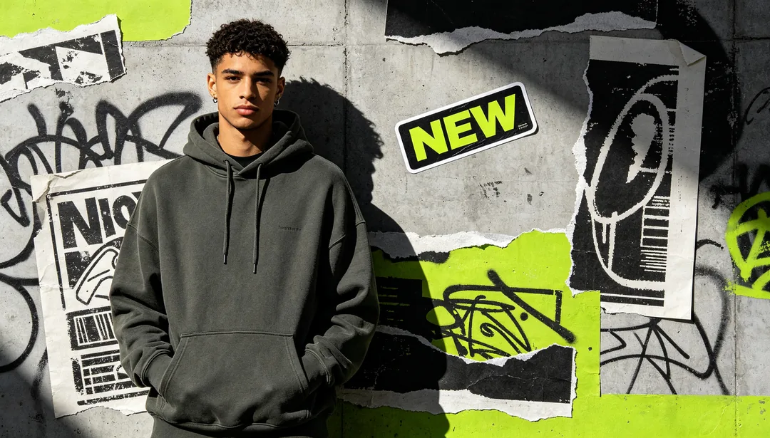 Moda streetwear: ejemplo de Póster de e-commerce creado con IA