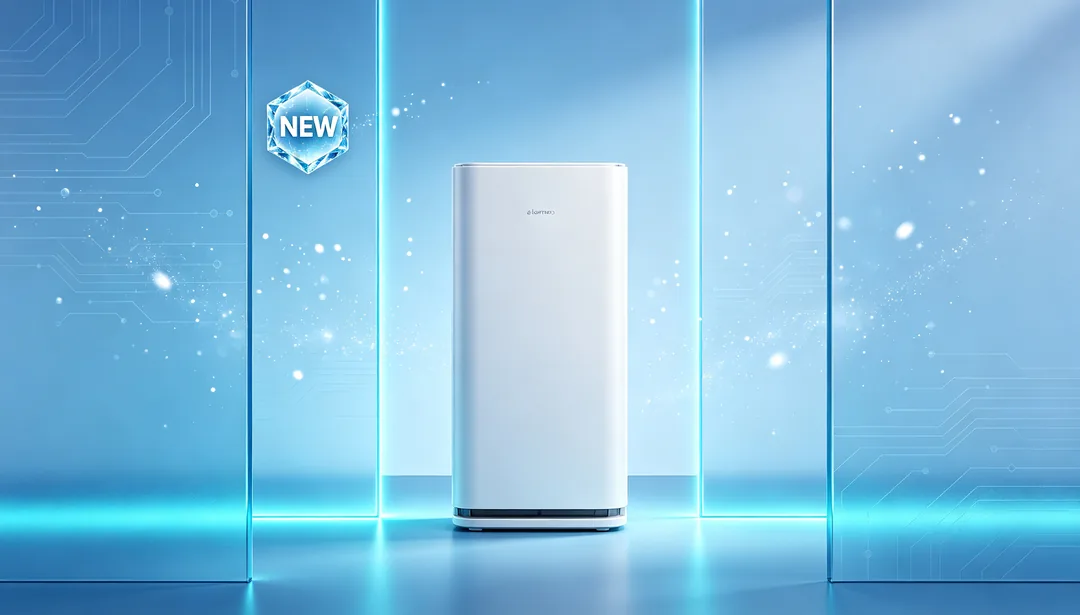 Azul hielo tecnológico: ejemplo de Póster de e-commerce creado con IA