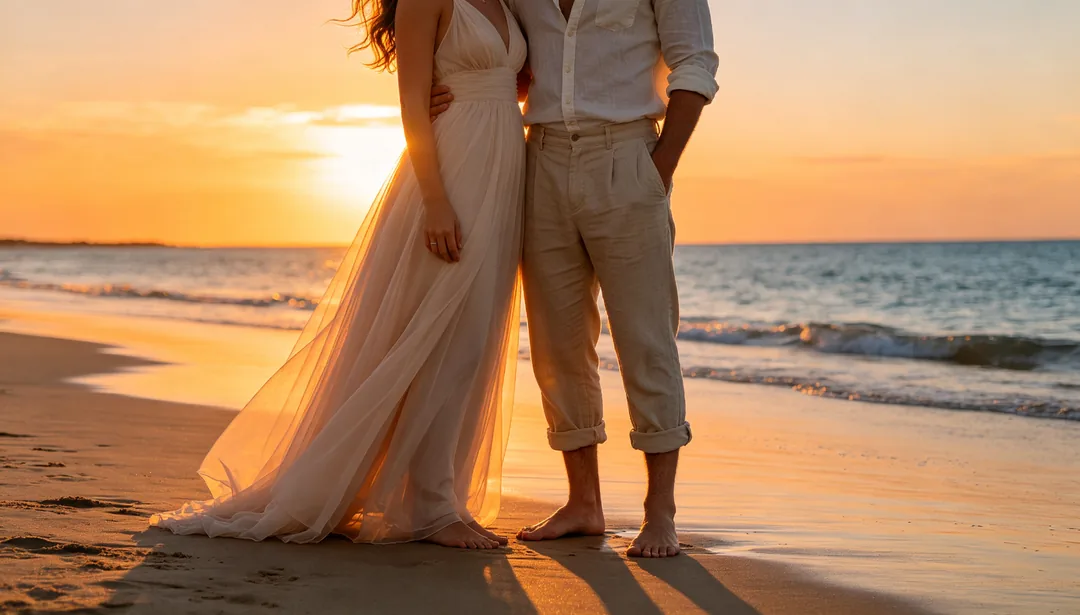 Atardecer en la playa: ejemplo de Fotos de boda creado con IA