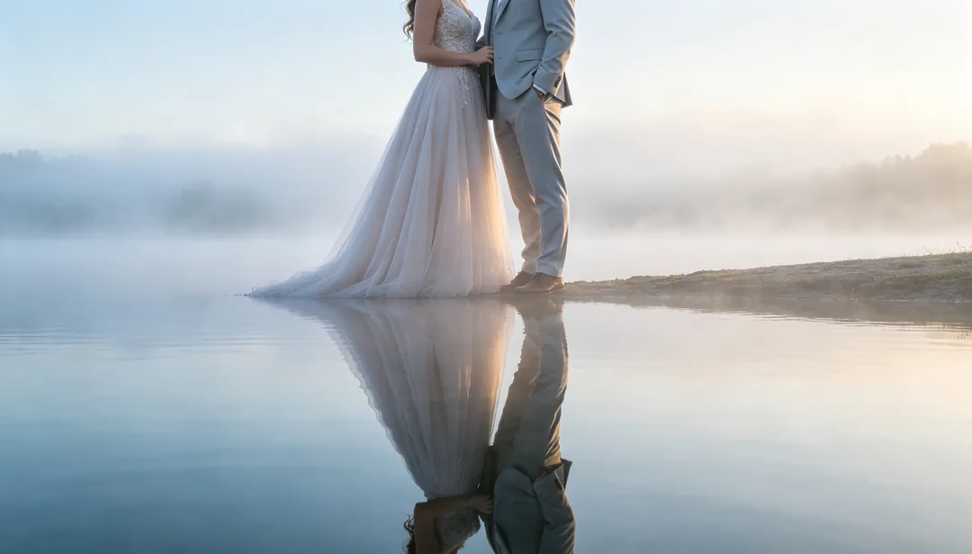 Reflejo en el lago: ejemplo de Fotos de boda creado con IA