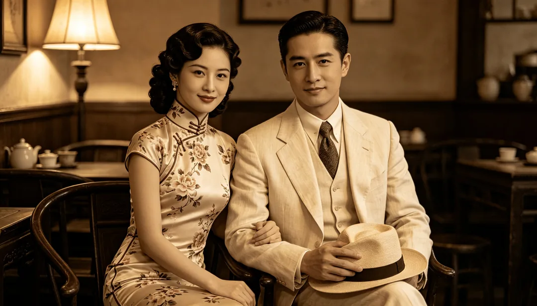 Qipao vintage: ejemplo de Fotos de boda creado con IA