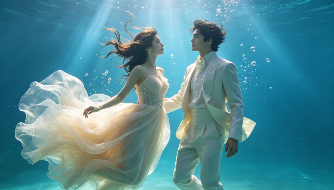Sueño submarino: ejemplo de Fotos de boda creado con IA
