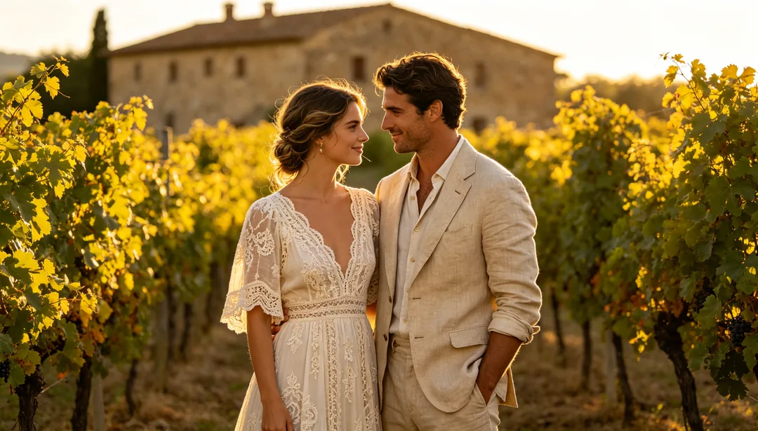 Viñedo en la Toscana: ejemplo de Fotos de boda creado con IA