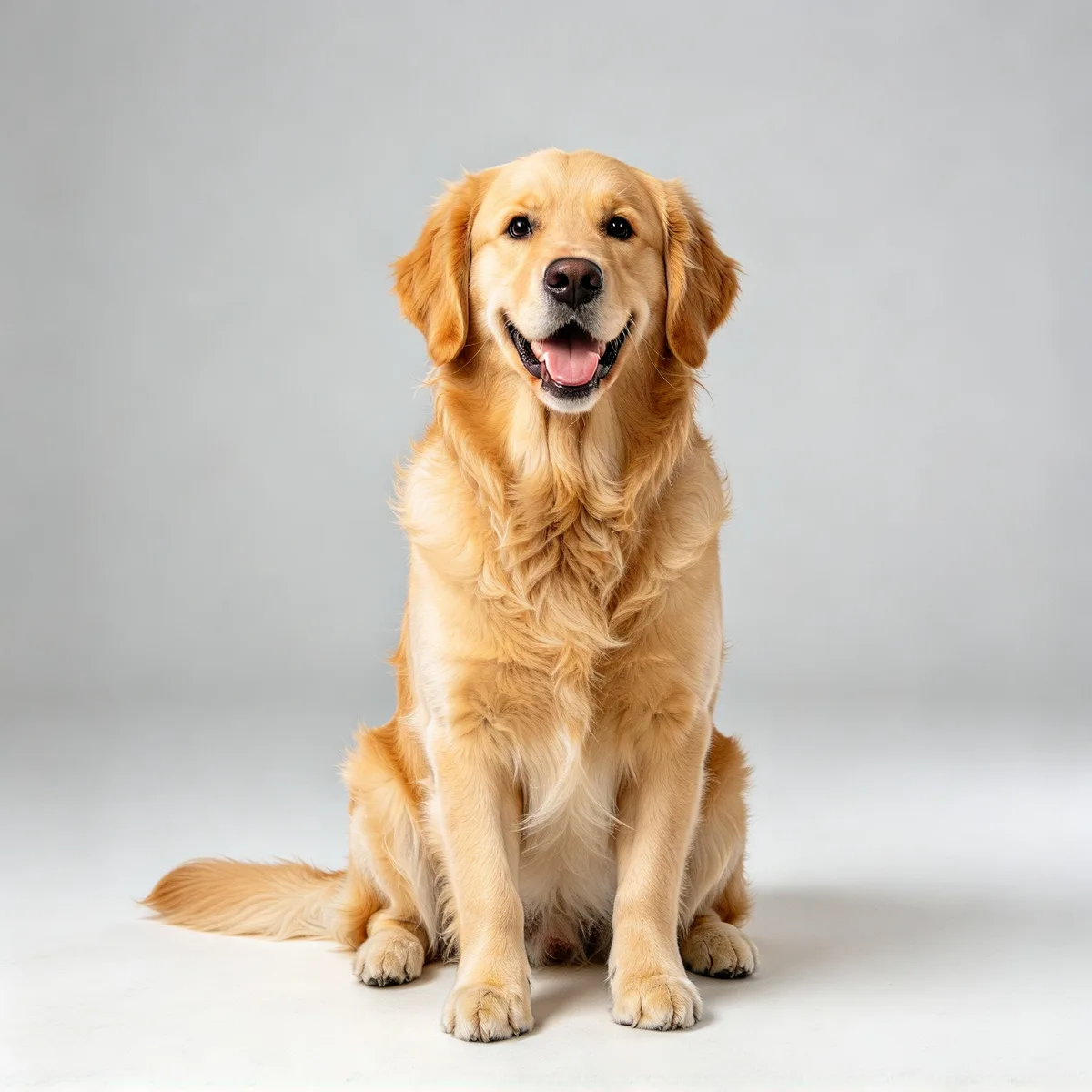 A golden retriever photo and a yellow pet raincoat merged into one pet product photo — Before