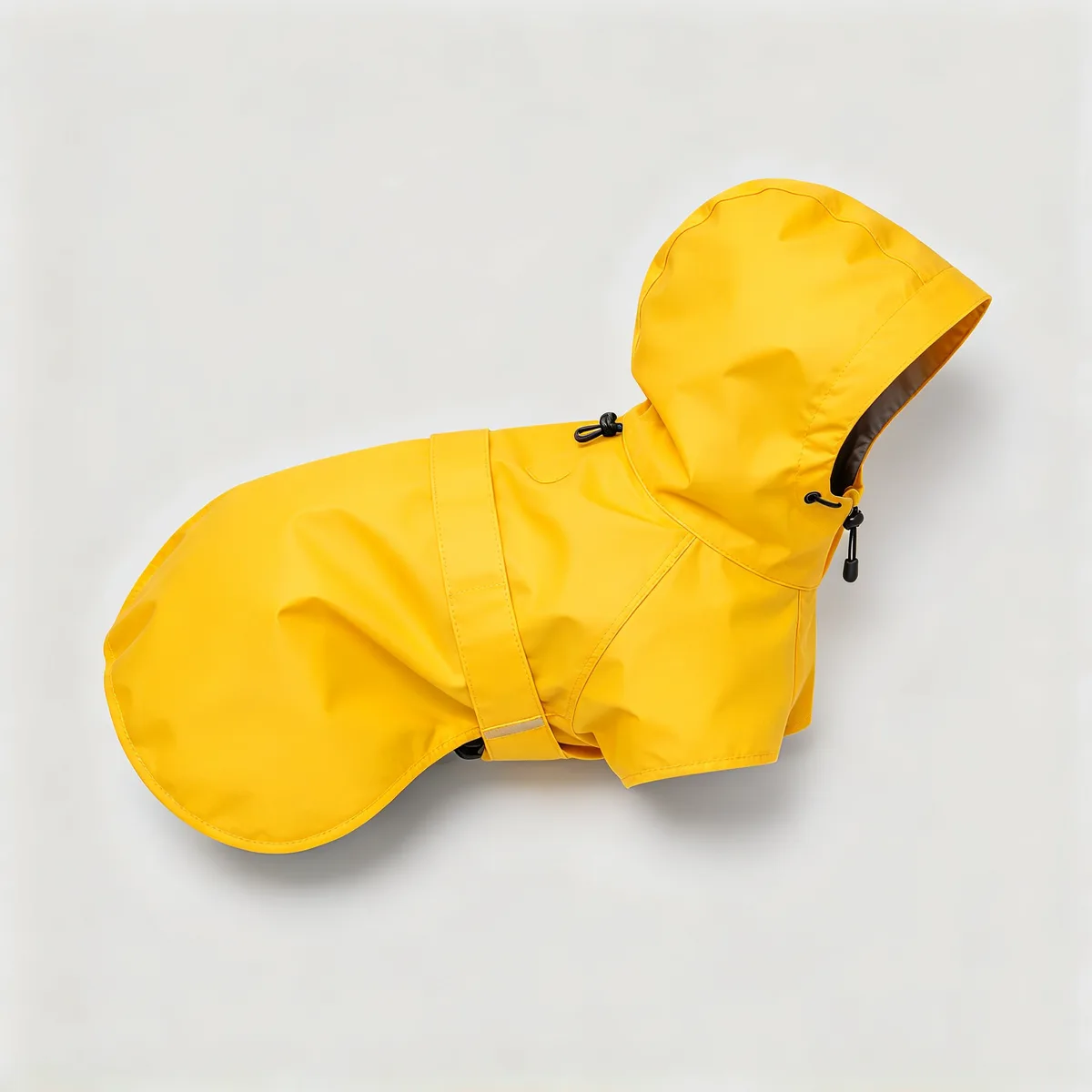 A golden retriever photo and a yellow pet raincoat merged into one pet product photo — Before