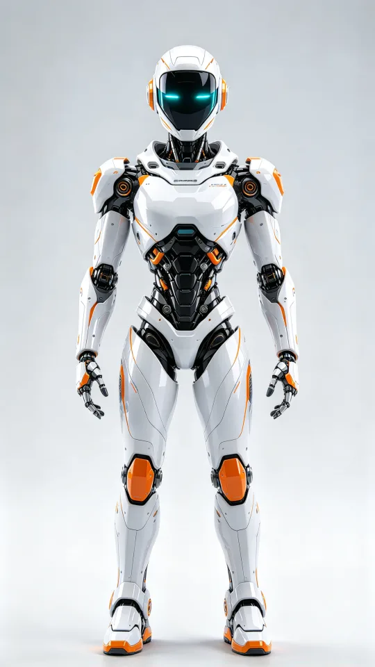 A man dancing in a retro kitchen is replaced by a white humanoid robot that copies his moves — Character