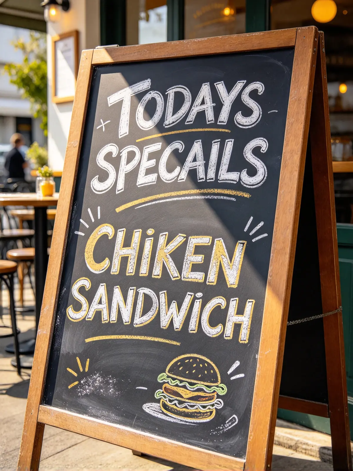 SPECAILS on an A-frame chalkboard menu corrected to SPECIALS, with the chalk lettering kept — Before