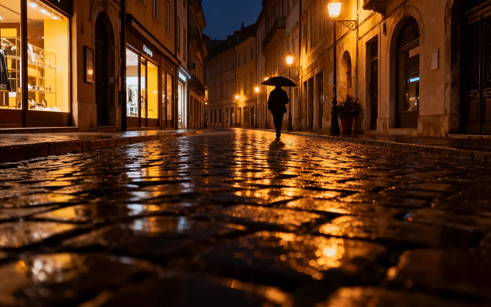 Una calle de noche con grano, ahora más limpia y nítida — Después