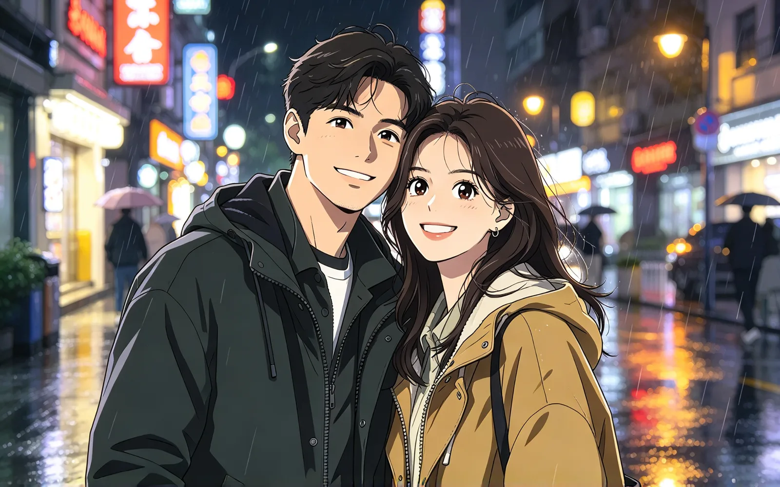 A photo of a couple redrawn as an anime illustration — After