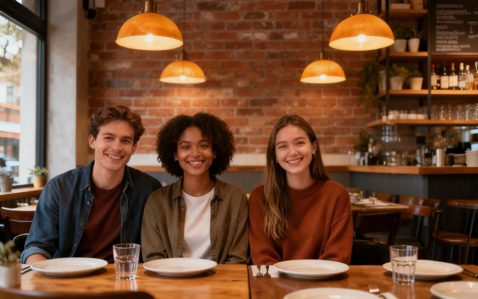 Una amiga eliminada de una foto de grupo en un restaurante — Después