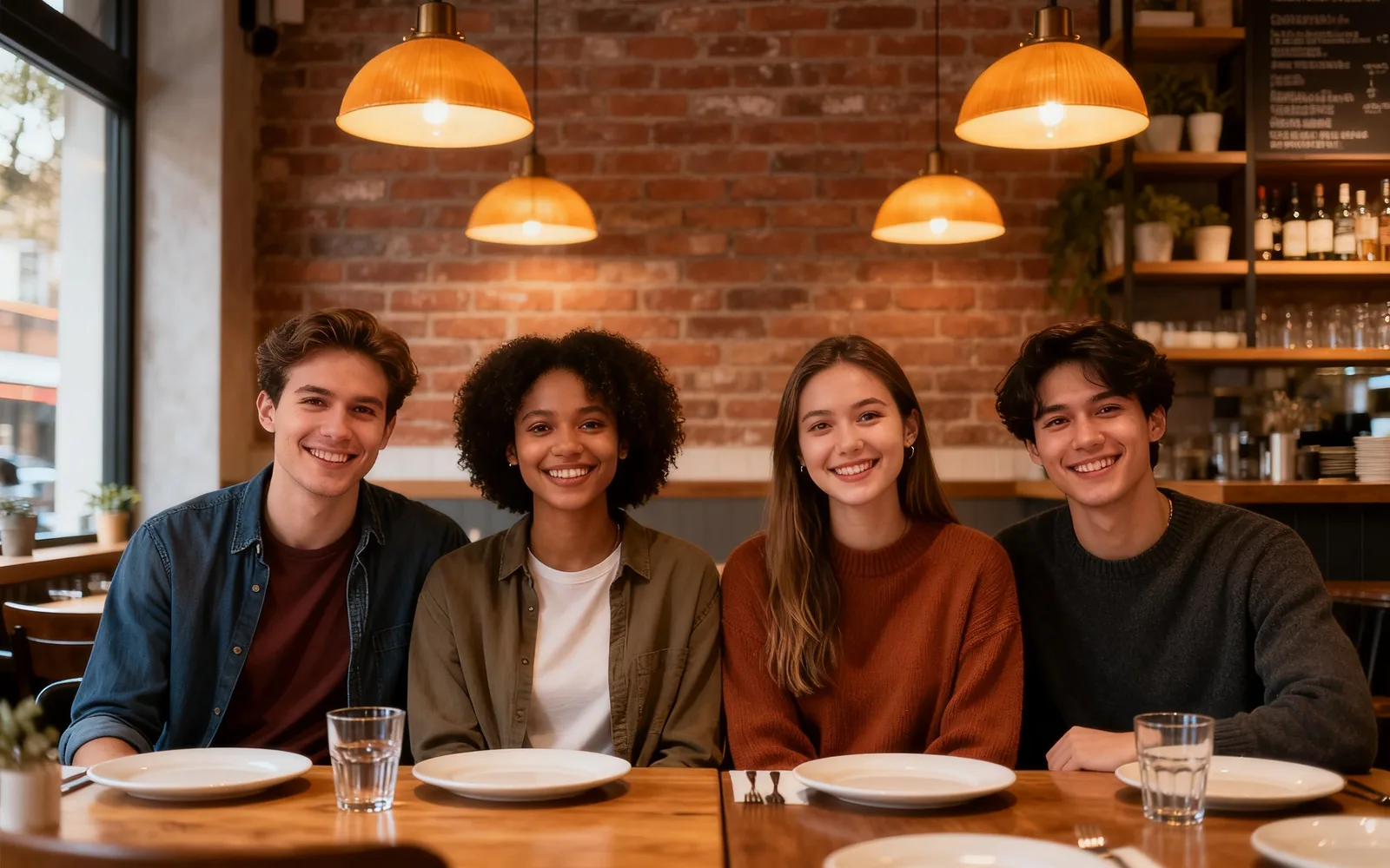 Una amiga eliminada de una foto de grupo en un restaurante — Antes