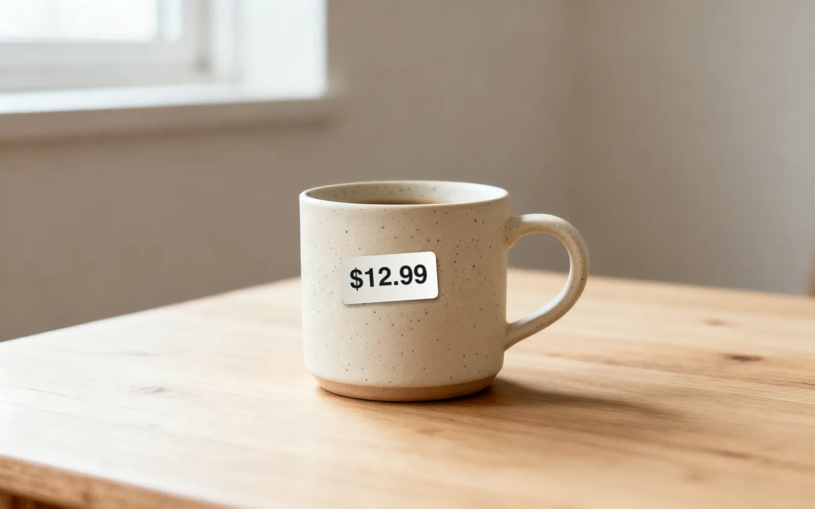 Una etiqueta de precio eliminada de una taza de cerámica — Antes