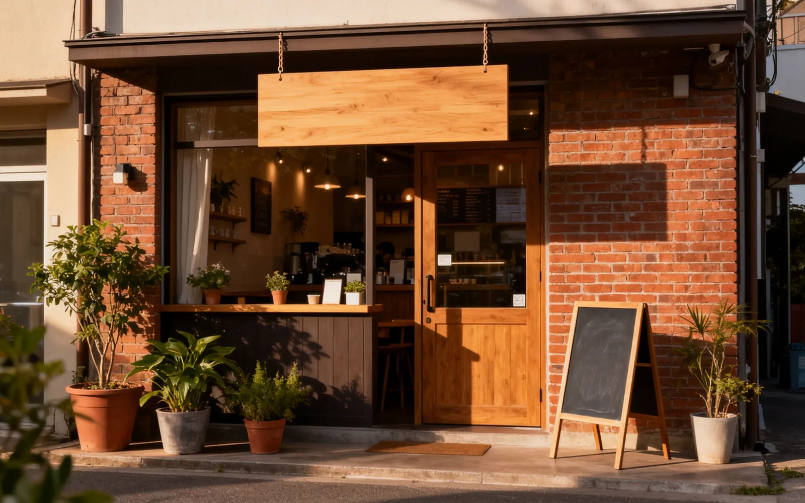 Letras pintadas eliminadas del letrero de madera de una cafetería — Después