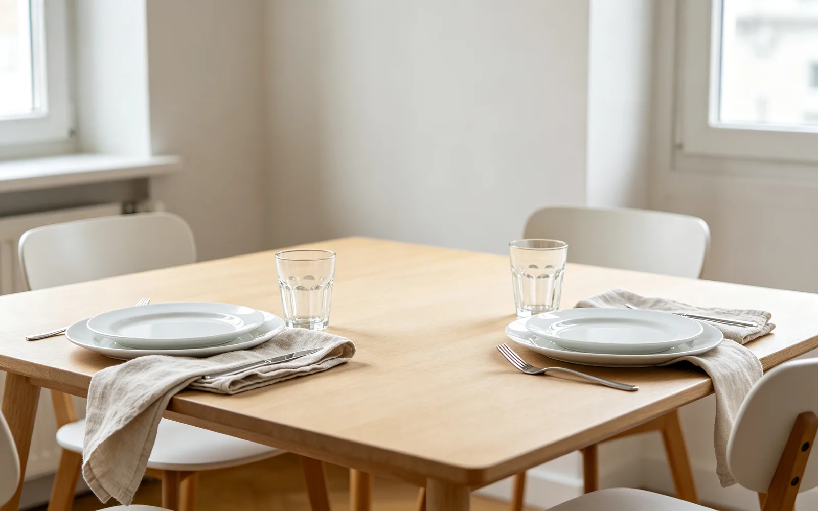 Un jarrón de tulipanes añadido en la mitad vacía de una mesa — Antes