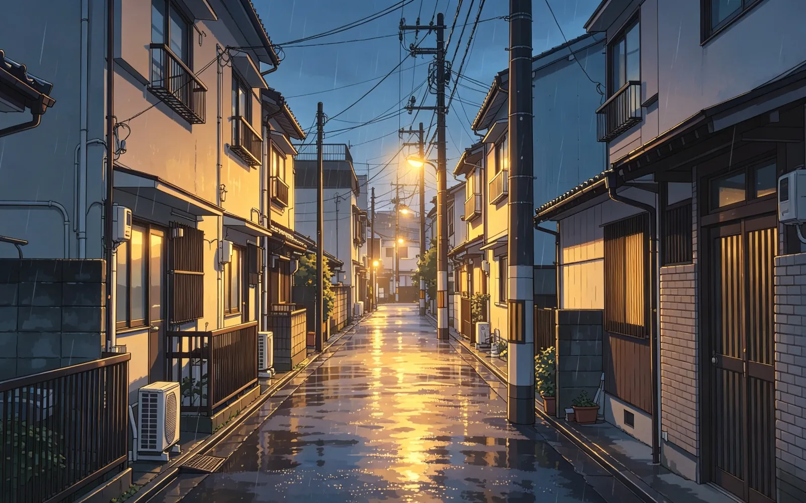 Un callejón bajo la lluvia convertido en un fotograma de anime dibujado a mano — Después