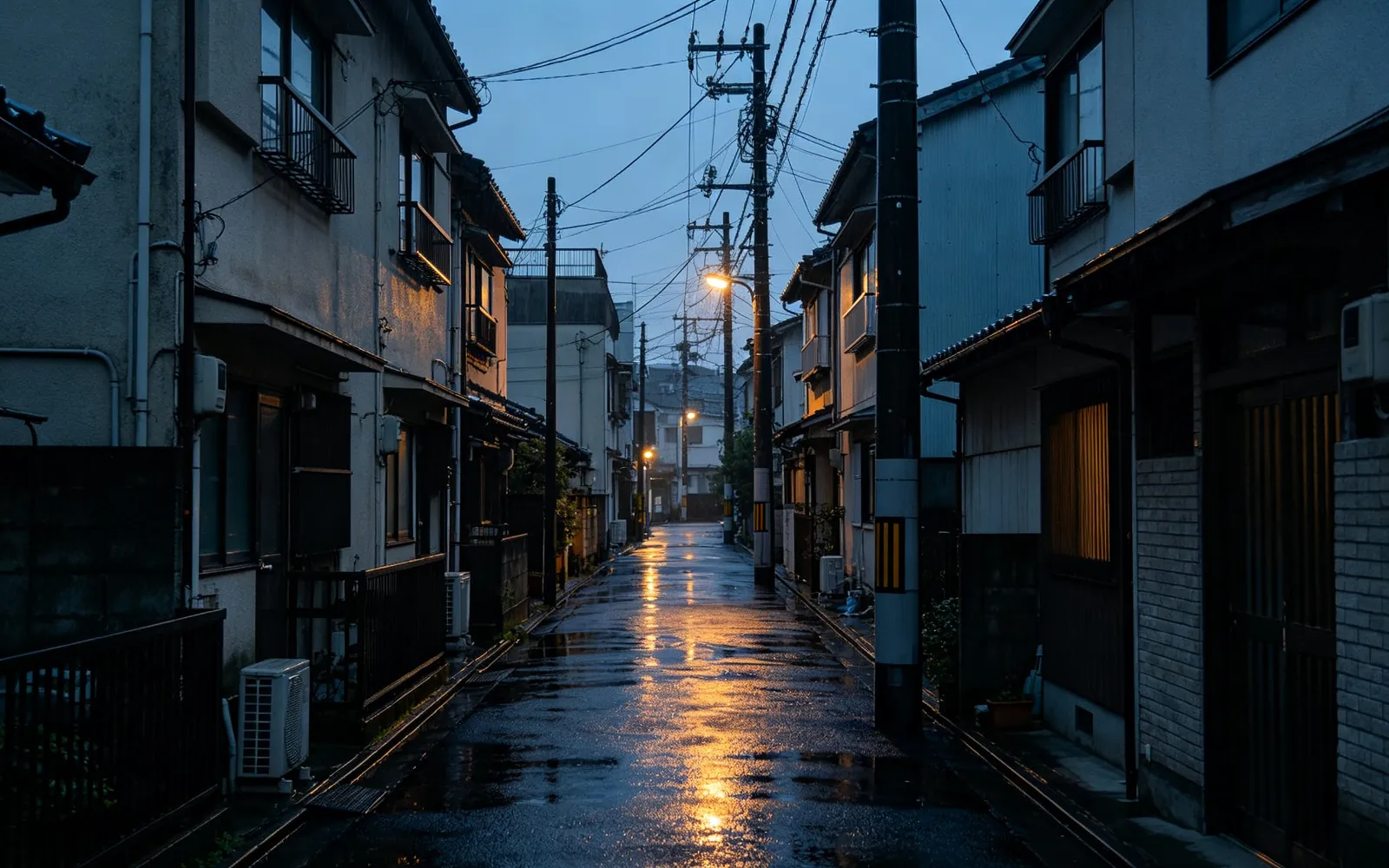 Un callejón bajo la lluvia convertido en un fotograma de anime dibujado a mano — Antes