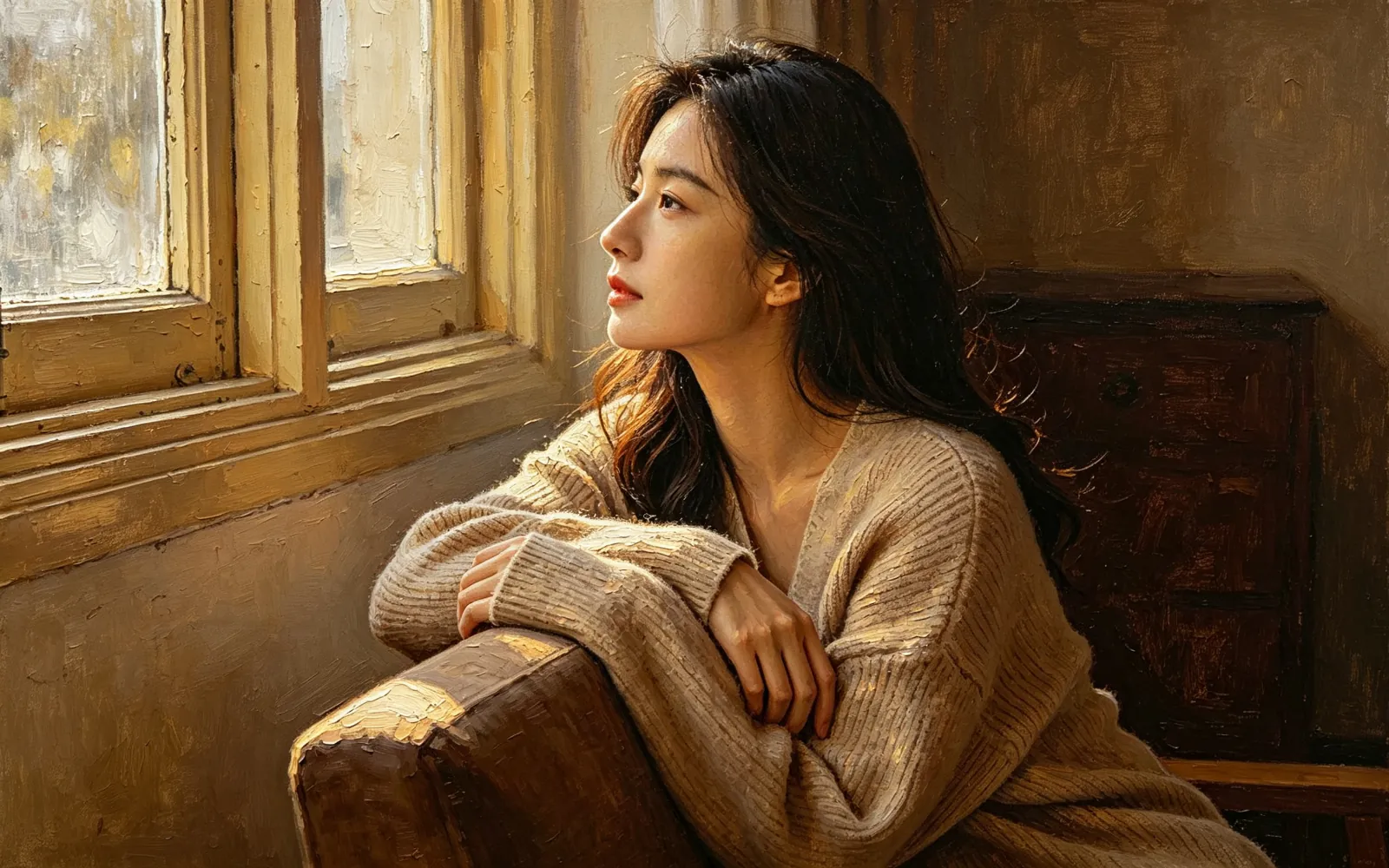 Un retrato con luz de ventana repintado como un óleo clásico — Después